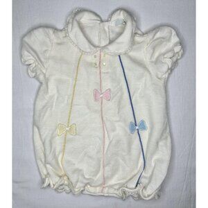 Vintage Tiny Tots Baby Romper Girls 3-6 Months Peter Pan Collar Pastel Bows
